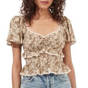 ASTR Floral, Cream Ruffle Blouse, Medium